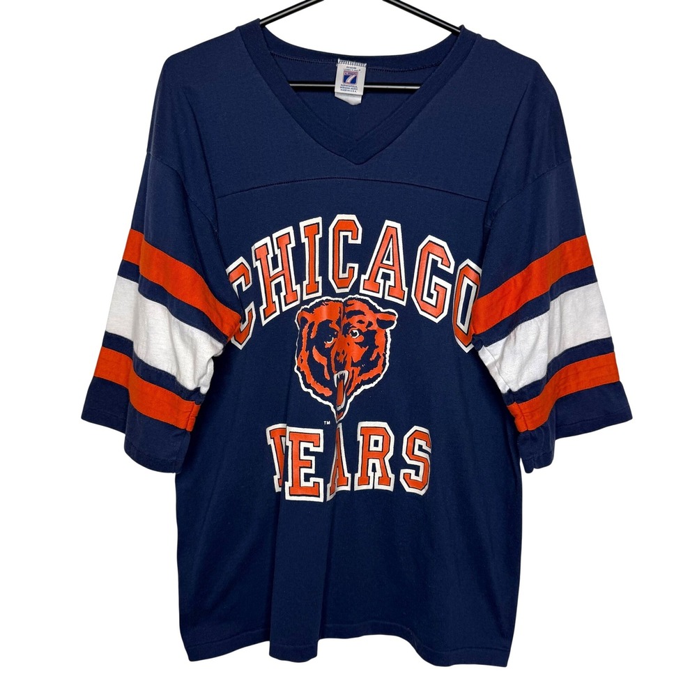 Vintage Chicago Bears Logo 7 Jersey Shirt Mens XL Navy Blue Made in USA 90s NFL